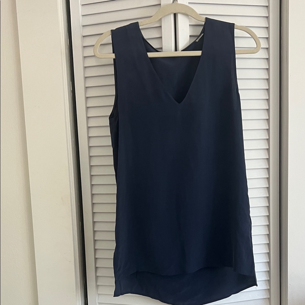 Equipment 100% Silk Sleeveless Navy Top